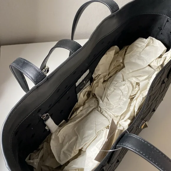 Kate Spade New York KACI SPADE Flower EMBOSSED Small Tote Women's Handbag, Black - Picture 5 of 10